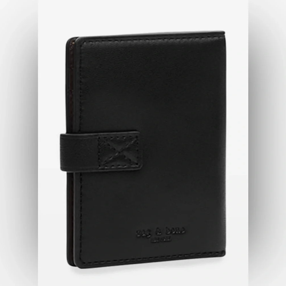 NWT Rag & Bone Passenger Bifold Card Case —Black Leather | Minimal Luxury Wallet